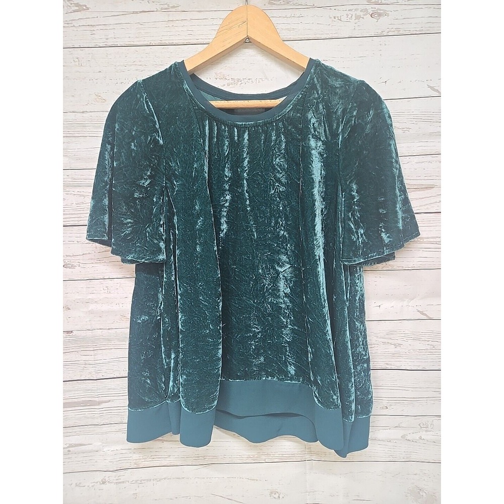 Anthropologie Maeve Green Crushed Velvet Swing Top Women's Size XS Shortโ Sleeve